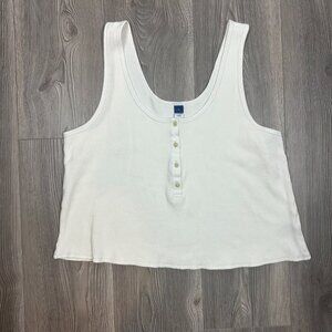 Old Navy White Waffle Knit Henley Tank Top Size Large